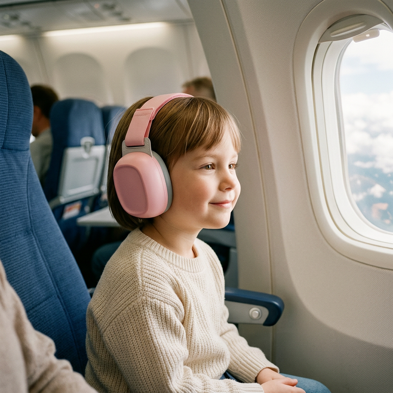 Criança a usar os auscultadores KID-FI cor-de-rosa