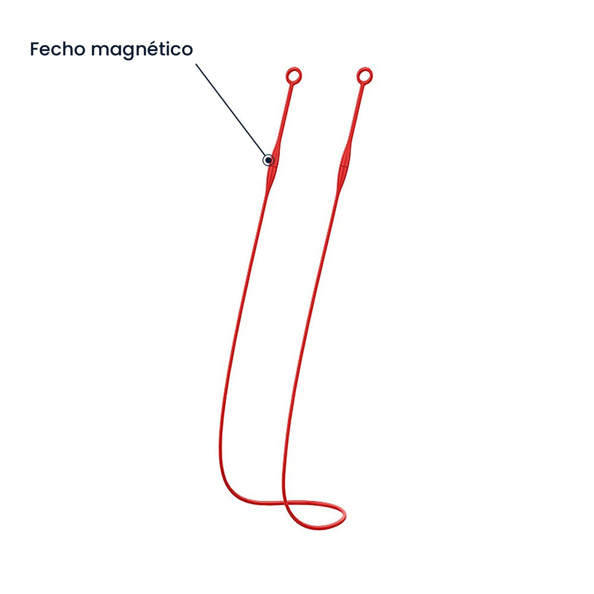 Cordão magnético vermelho com indicação do fecho magnético