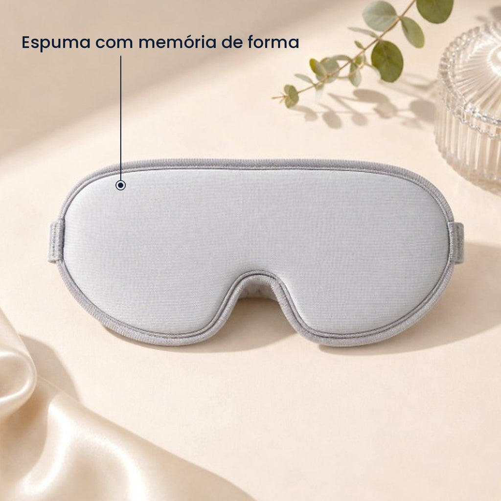 Máscara de dormir cinzenta com indicação da espuma com memória de forma