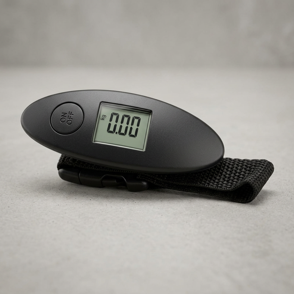 Báscula de Bagagem Digital preta - visor a mostrar 0.00kg