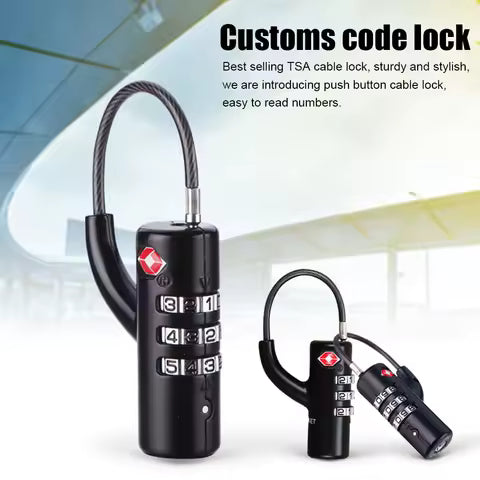 Travel Padlock with Black Steel Cable (TSA)