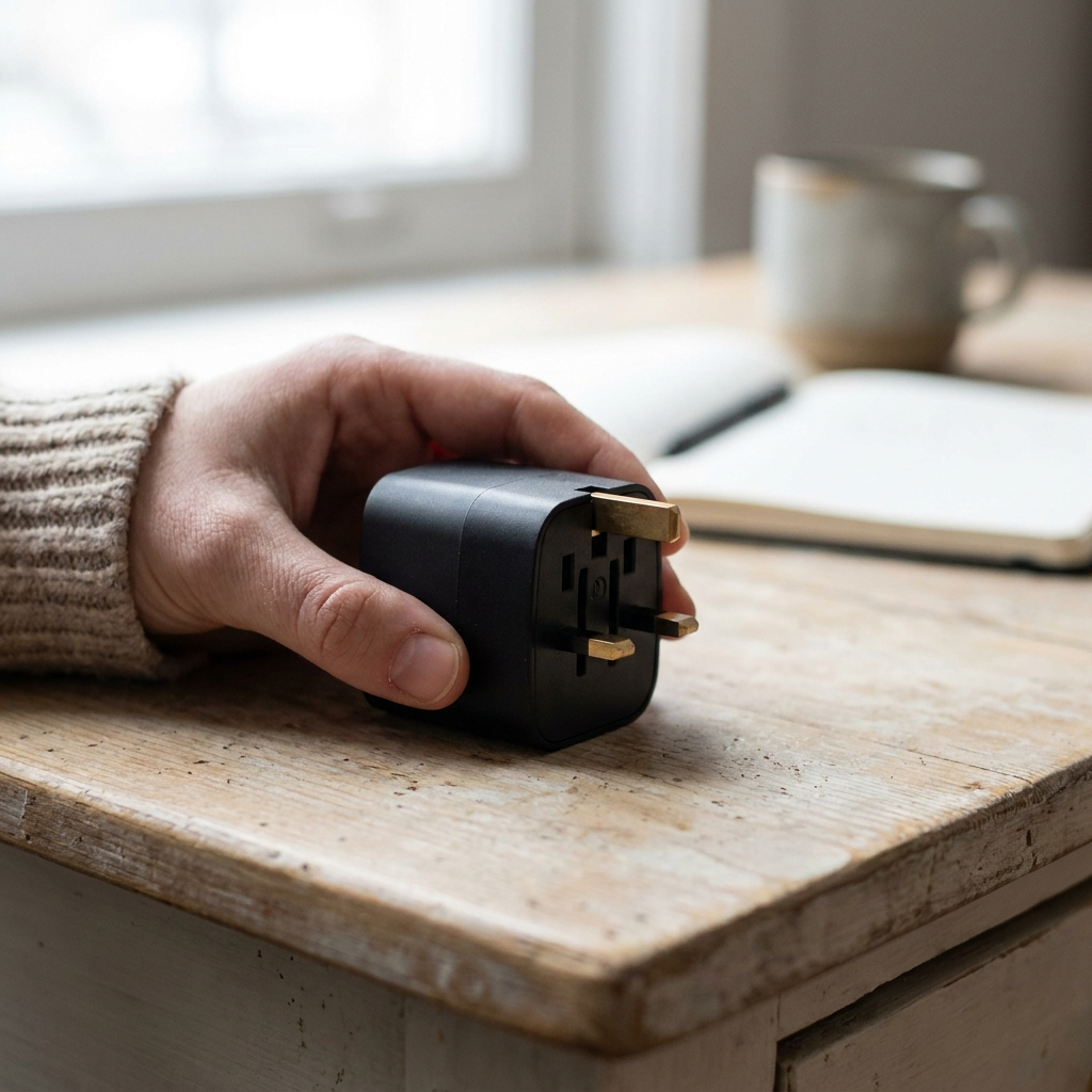 A selecionar a ficha correta (EU, UK, USA/AUS) no adaptador