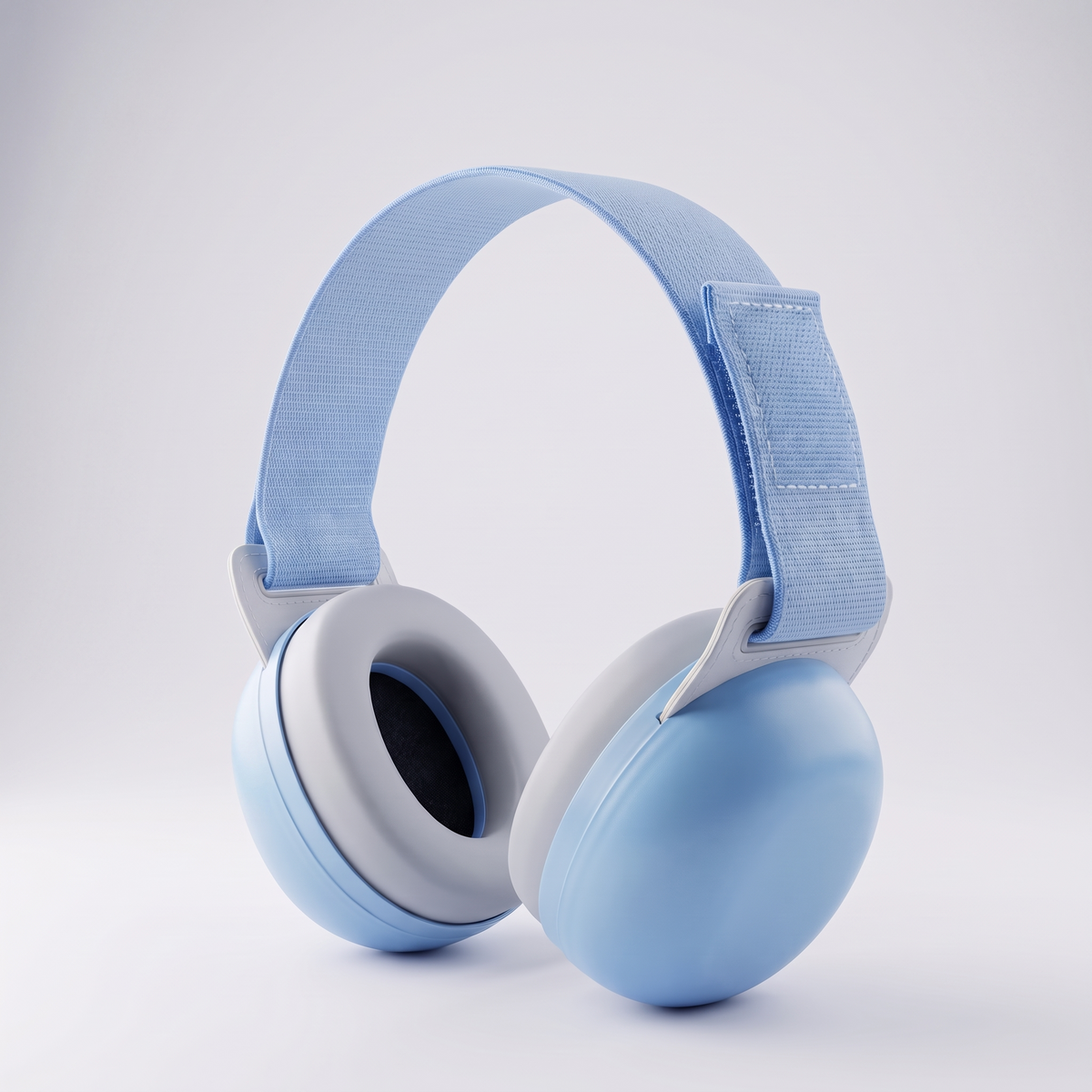 KID-FI azul-claro — protetores de ouvido para bebé, vista frontal com banda de velcro ajustável