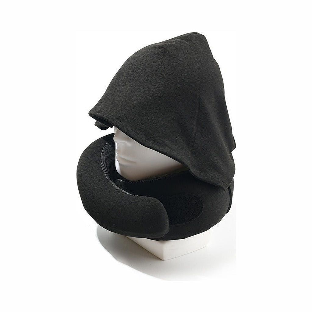 Almofada de Pescoço para Viagem com Capuz - Preto